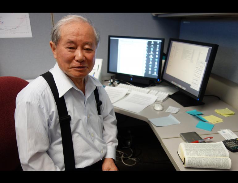 Syun-Ichi Akasofu at his office in the International Arctic Research Center. Photo by Ned Rozell.