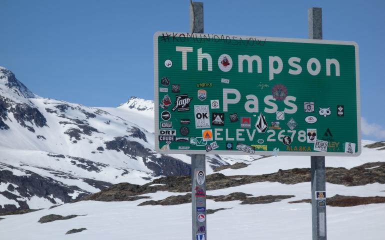 Thompson Pass northeast of Valdez, shown here in April 2017, is one of the snowiest places on the planet. Photo by Ned Rozell.